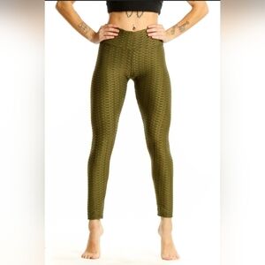 Olive Green Textured‎ Leggings